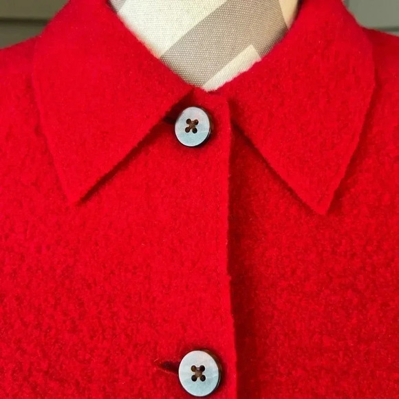 Vintage Lands' End Boiled 100% Wool Button Front Coat Blazer Red Sz - Picture 2 of 9